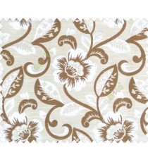 Large flowers and leaves beige silver dark brown main curtain